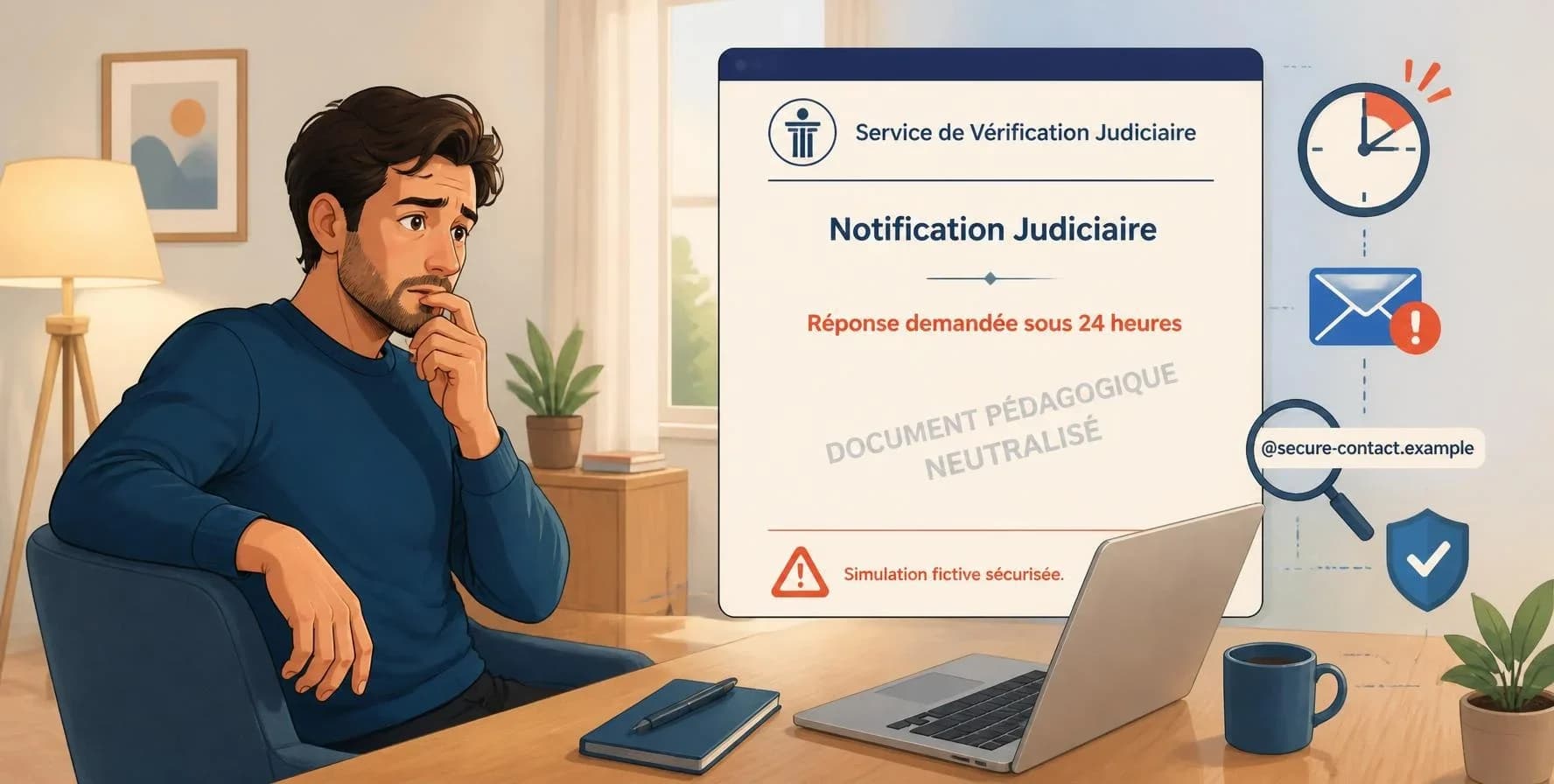 Homme hésitant devant sa convocation judiciaire